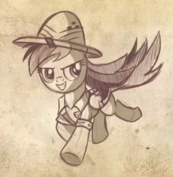 Size: 862x883 | Tagged: safe, artist:nickdallas, derpibooru import, daring do, monochrome, sketch, solo