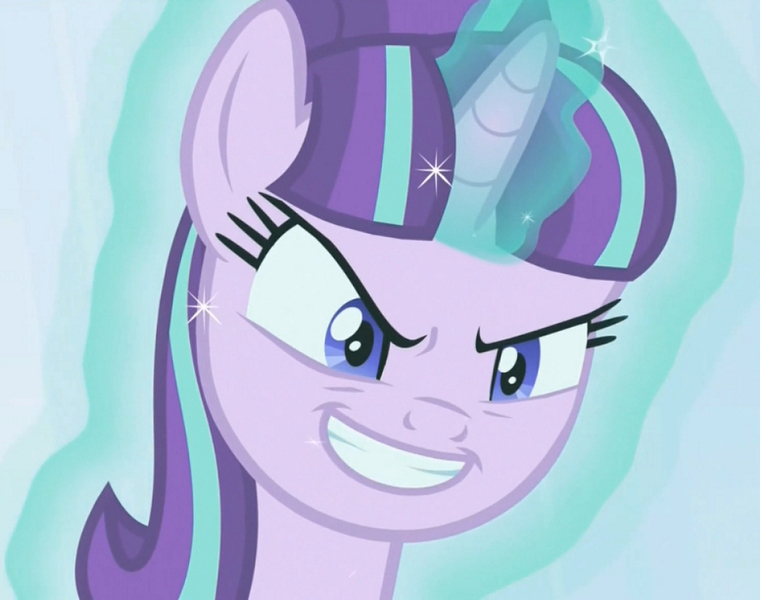 Size: 776x613 | Tagged: cropped, derpibooru import, evil, evil grin, rapeface, s5 starlight, safe, screencap, smiling, snaplight glimmer, solo, starlight glimmer, the cutie re-mark