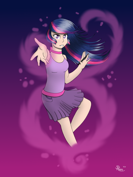 Size: 1374x1828 | Tagged: artist:spirit-dude, clothes, derpibooru import, human, humanized, looking at you, pleated skirt, reaching out, safe, skirt, solo, stylus, tanktop, twilight sparkle