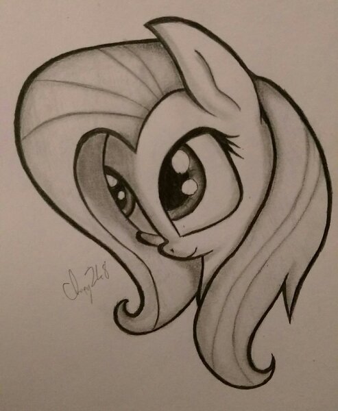 Size: 1024x1246 | Tagged: safe, artist:chrispy248, derpibooru import, fluttershy, monochrome, solo, traditional art