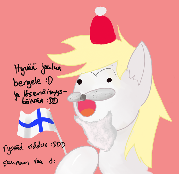 Size: 1009x980 | Tagged: safe, artist:anonymous, derpibooru import, oc, oc:aryanne, unofficial characters only, pony, /pone/, 8chan, :d, advent calendar, aryan pony, beard, christmas, ebin, finland, finnish, flag, fug, hat, holiday, meme, perkele, santa hat, solo, spurdo spärde, vulgar