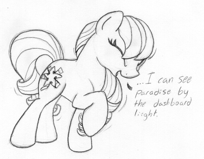 Size: 682x534 | Tagged: 4chan, artist:midwestbrony, coloratura, derpibooru import, meat loaf, meatloaf, /mlp/, monochrome, paradise by the dashboard light, safe, singing, solo, traditional art