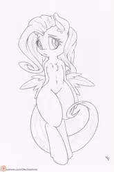 Size: 661x1000 | Tagged: safe, artist:dfectivedvice, derpibooru import, fluttershy, semi-anthro, chest fluff, ear fluff, grayscale, monochrome, patreon, patreon logo, solo