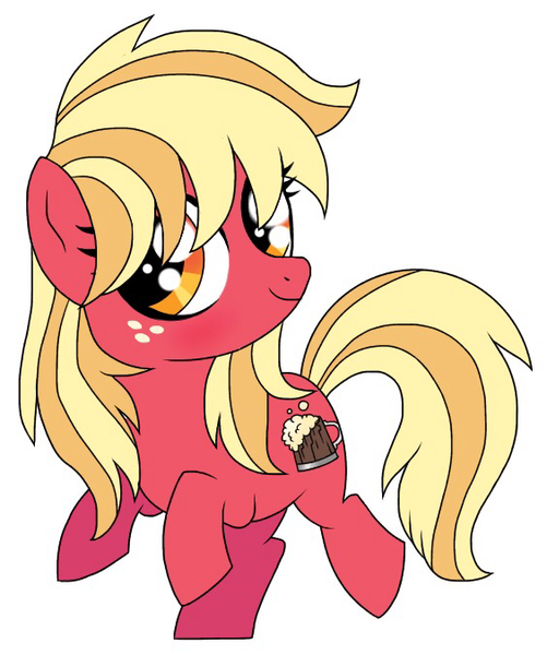 Size: 564x676 | Tagged: artist:unoriginai, balancing, bangs, cute, derpibooru import, female, filly, goddamnit unoriginai, hair over eyes, oc, oc:apple brandy, offspring, parent:applejack, parent:big macintosh, parents:applemac, product of incest, raised hoof, raised leg, safe, simple background, smiling, solo, unofficial characters only, white background