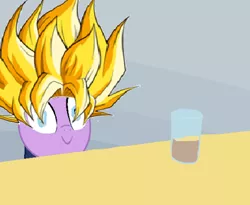 Size: 550x450 | Tagged: chocolate, chocolate milk, derpibooru import, dragon ball z, everything is ruined, exploitable meme, food, meme, milk, pure unfiltered evil, safe, spilled milk, super saiyan, twilight sparkle, xk-class end-of-the-milk scenario, xk-class end-of-the-world scenario