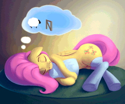 Size: 846x699 | Tagged: safe, artist:rodrigues404, derpibooru import, fluttershy, pegasus, pony, sheep, animated, breathing, clothes, counting sheep, cute, dream, eyes closed, female, hug, mare, pillow, pillow hug, pronking, shyabetes, side, sleeping, smiling, socks, solo, thought bubble, underhoof