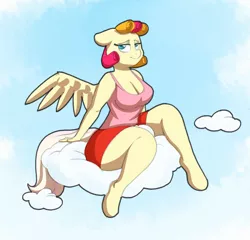 Size: 1280x1230 | Tagged: anthro, anthro oc, artist:ask-pegasus-lola, artist:zacharyisaacs, breasts, clothes, cloud, derpibooru import, digital art, female, oc, oc:lola cloudmaker, pegasus, safe, shorts, thunder thighs, unofficial characters only, wings