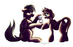 Size: 3900x2533 | Tagged: safe, artist:sombrastudio, derpibooru import, oc, oc:playbitz, oc:siren bliss, unofficial characters only, pegasus, pony, unicorn, marriage proposal, ring, sirenbitz