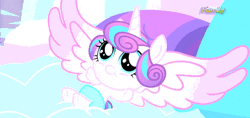Size: 540x254 | Tagged: safe, derpibooru import, screencap, princess flurry heart, alicorn, pony, the crystalling, spoiler:s06, animated, baby, baby pony, big horn, cute, diaper, eye shimmer, flurrybetes, it begins, offspring, open mouth, pony history, smiling, solo, spread wings