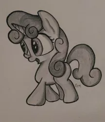 Size: 1024x1186 | Tagged: artist:chrispy248, derpibooru import, grayscale, monochrome, safe, solo, sweetie belle, traditional art