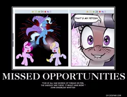 Size: 750x574 | Tagged: suggestive, derpibooru import, fuchsia blush, lavender lace, trixie, twilight sparkle, pony, unicorn, demotivational poster, exploitable meme, female, john greenleaf whittier, juxtaposition, juxtaposition fail, mare, meme, meta, missed opportunities