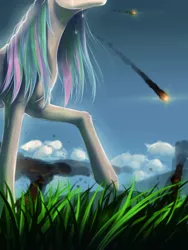 Size: 1500x2000 | Tagged: apocalypse, artist:madhotaru, crying, derpibooru import, extinction, meteor, princess celestia, safe, solo