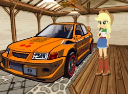 Size: 1064x781 | Tagged: safe, derpibooru import, applejack, equestria girls, auto modelista, car, mitsubishi, mitsubishi lancer, mitsubishi lancer evolution vi, obligatory pony