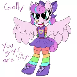 Size: 1280x1280 | Tagged: anthro, artist:php10, clothes, derpibooru import, dress, older, princess flurry heart, rainbow socks, safe, simple background, sneakers, socks, solo, spoiler:s06, striped socks, unguligrade anthro, white background