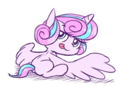 Size: 636x431 | Tagged: safe, artist:raridashdoodles, derpibooru import, princess flurry heart, alicorn, pony, spoiler:s06, :p, cute, female, flurrybetes, foal, lidded eyes, looking at you, looking back, sitting, smiling, solo, spread wings, tongue out