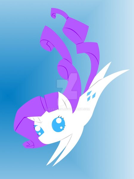 Size: 774x1032 | Tagged: safe, artist:acleus097, derpibooru import, rarity, pony, unicorn, blue eyes, canterlot, clothes, falling, pointy ponies, shirt, solo, watermark