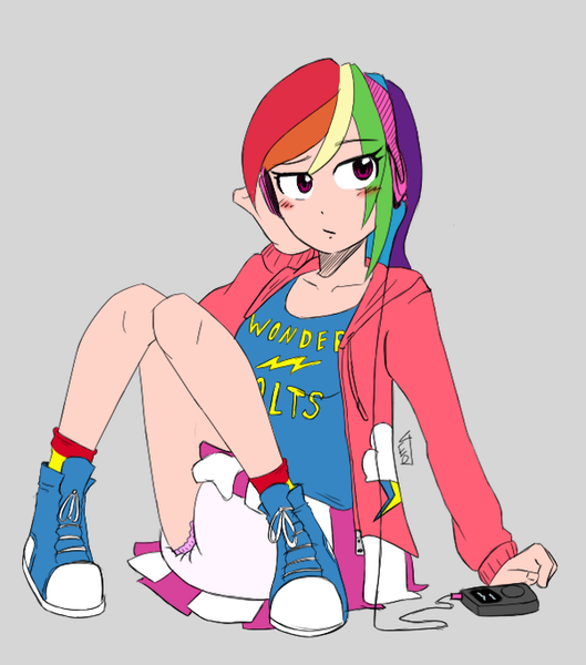 Size: 600x681 | Tagged: questionable, artist:geotastic, color edit, derpibooru import, edit, rainbow dash, human, breasts, clothes, colored, converse, cute, dashabetes, diaper, diaper fetish, female, fetish, humanized, shoes, skirt, sneakers, sneakers fetish, solo, solo female, upskirt