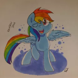 Size: 2236x2236 | Tagged: safe, artist:shinypikachu25, derpibooru import, rainbow dash, pegasus, pony, female, mare, marker drawing, smiling, solo, traditional art