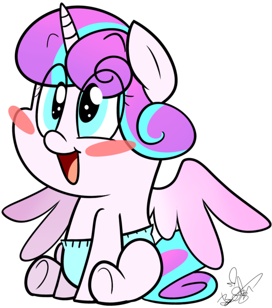 Size: 1665x1885 | Tagged: safe, artist:befishproductions, derpibooru import, princess flurry heart, alicorn, pony, spoiler:s06, baby, baby pony, blushing, cute, diaper, female, flurrybetes, open mouth, signature, simple background, smiling, solo, transparent background