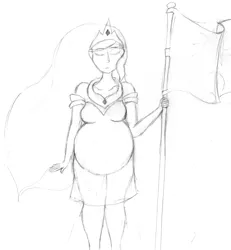 Size: 1280x1386 | Tagged: artist:mlp-pregnancy-is-magic, derpibooru import, flag, human, humanized, monochrome, preglestia, pregnant, princess celestia, safe, solo