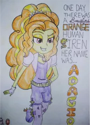 Size: 1016x1409 | Tagged: safe, artist:blazingdazzlingdusk, derpibooru import, adagio dazzle, equestria girls, rainbow rocks, a lego a day keeps the dagi away, comic, drawing, solo, storybook, that orange pencil, traditional art, true form