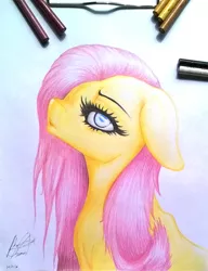 Size: 1378x1791 | Tagged: safe, artist:razielbr333, derpibooru import, fluttershy, bust, floppy ears, looking at you, pencil, pencil drawing, photo, portrait, solo, traditional art