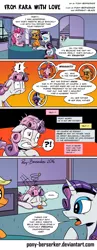 Size: 1010x2612 | Tagged: safe, artist:pony-berserker, derpibooru import, applejack, pinkie pie, rarity, sweetie belle, earth pony, pony, unicorn, bait and switch, bedroom eyes, carousel boutique, circling stars, coffee, comic, cup, dizzy, eavesdropping, exclamation point, eyes closed, fainted, female, filly, gritted teeth, i can't believe it's not idw, messy mane, passed out, raritroll, scarred, scarred for life, shocked, smiling, speech bubble, table, talking, text, tongue out, trolling
