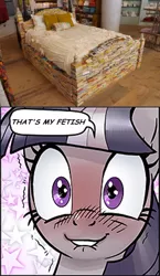 Size: 430x740 | Tagged: safe, artist:pencils, derpibooru import, edit, twilight sparkle, twilight sparkle (alicorn), alicorn, pony, comic:anon's pie adventure, bed, bibliophile, blushing, book, bookhorse, eye shimmer, eyes on the prize, female, fetish, lip bite, looking at you, mare, reaction image, shaking, shivering, solo, starry eyes, stars, that is my fetish, that pony sure does love books, wide eyes, wingding eyes