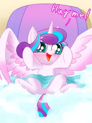 Size: 1200x1600 | Tagged: safe, artist:phoenixperegrine, derpibooru import, princess flurry heart, alicorn, pony, spoiler:s06, baby, baby pony, blushing, cute, dialogue, female, flurrybetes, happy, hug request, open mouth, smiling, solo, weapons-grade cute