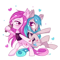 Size: 1200x1200 | Tagged: safe, artist:ipun, derpibooru import, oc, unofficial characters only, heart eyes, microphone, simple background, singing, sisters, transparent background, wingding eyes