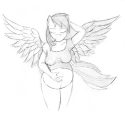 Size: 1280x1213 | Tagged: anthro, artist:mlp-pregnancy-is-magic, belly, big belly, bottomless, clothes, derpibooru import, monochrome, pregnant, rainbow dash, solo, suggestive