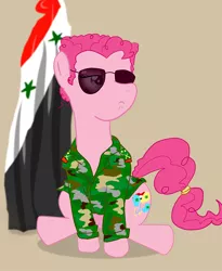 Size: 700x855 | Tagged: bashar al-assad, clothes, derpibooru import, flag, pinkie pie, politics, safe, sunglasses, syria, uniform