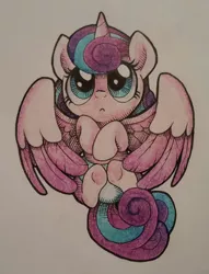 Size: 782x1022 | Tagged: safe, artist:wingedwolf94, deleted from derpibooru, derpibooru import, princess flurry heart, alicorn, pony, season 6, the crystalling, baby, cute, diaper, flurrybetes, simple background, solo, traditional art
