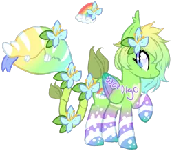 Size: 1273x1114 | Tagged: safe, artist:skulifuck, derpibooru import, oc, unofficial characters only, monster pony, original species, pegasus, piranha plant pony, plant pony, augmented tail, fangs, female, flower, flower in hair, plant, rainbow, raised hoof, simple background, slit eyes, smiling, solo, tongue out, traditional art, transparent background, wings