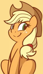 Size: 1077x1847 | Tagged: safe, artist:furrgroup, derpibooru import, applejack, earth pony, pony, cowboy hat, female, freckles, hat, mare, simple background, sitting, smiling, solo, stetson