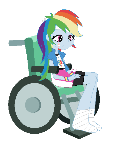 Size: 409x497 | Tagged: safe, artist:angieangel555onutube, derpibooru import, rainbow dash, equestria girls, rainbow falls, bandage, injured, wheelchair