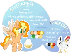 Size: 1019x758 | Tagged: safe, artist:spacechickennerd, derpibooru import, oc, oc:chickpea, oc:porridge, unofficial characters only, chicken, pet, pet oc, reference sheet