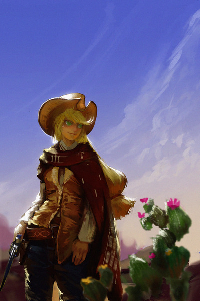 Size: 1280x1920 | Tagged: applejack, artist:ciyunhe, cactus, chromatic aberration, clint eastwood, clothes, colt peacemaker, cowboy, cowboy hat, derpibooru import, female, gun, hat, human, humanized, jeans, pants, poncho, revolver, safe, solo, stetson, the man with no name, weapon