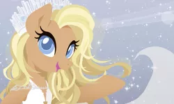 Size: 709x425 | Tagged: artist needed, source needed, safe, derpibooru import, earth pony, pony, 2016, beautiful, blonde, cameo, cape, clothes, crown, dress, evening gown, gown, jordan, miss usa, olivia, solo