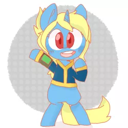 Size: 540x541 | Tagged: safe, artist:meowing-ghost, derpibooru import, oc, unofficial characters only, pony, fallout equestria, bipedal, fallout, looking at you, pipbuck, red eyes, solo