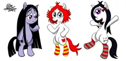 Size: 900x439 | Tagged: artist:otlstory, clothes, cute, derpibooru import, iris (ruby gloom), misery, ponified, ruby gloom, safe, socks, striped socks