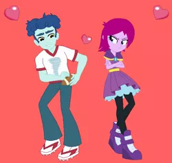 Size: 630x596 | Tagged: safe, artist:themunksandtheetts, derpibooru import, curly winds, fuchsia blush, equestria girls, background human, curlyblush, female, male, shipping, straight