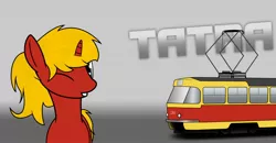 Size: 1280x664 | Tagged: safe, artist:subway777, derpibooru import, oc, oc:tatra, ponified, unofficial characters only, solo, tatra t3, tram