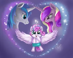 Size: 1280x1031 | Tagged: artist:vanezaescobedo, derpibooru import, family, female, male, offspring, princess cadance, princess flurry heart, safe, shining armor, shiningcadance, shipping, smiling, spoiler:s06, straight