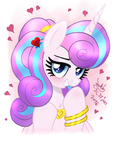 Size: 1000x1205 | Tagged: artist:joakaha, derpibooru import, grin, heart, looking at you, older, princess flurry heart, safe, solo, spoiler:s06