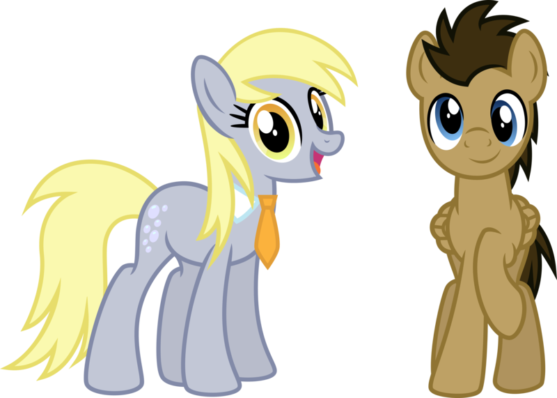Size: 5652x4036 | Tagged: safe, artist:osipush, derpibooru import, derpy hooves, doctor whooves, time turner, earth pony, pegasus, pony, absurd resolution, accessory swap, alternate gender counterpart, alternate universe, duo, female, male, mare, necktie, personality swap, race swap, raised hoof, role reversal, simple background, stallion, transparent background, vector, wall eyed