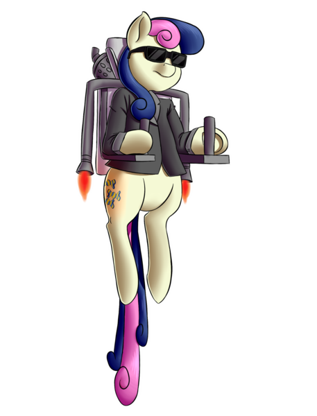 Size: 2500x3280 | Tagged: safe, artist:mrw32, artist:rubywave32, derpibooru import, bon bon, sweetie drops, earth pony, pony, bon bond, collaboration, james bond, jetpack, parody, secret agent sweetie drops, simple background, solo, sunglasses, thunderball, transparent background