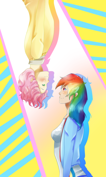 Size: 3000x5000 | Tagged: artist:mlpfimcp, butterdash, butterscotch, clothes, derpibooru import, female, fluttershy, half r63 shipping, human, humanized, male, rainbow dash, rule 63, safe, shipping, straight, sweater, sweatershy, upside down