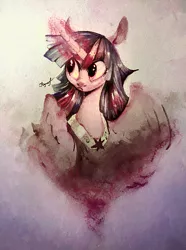 Size: 2227x3001 | Tagged: safe, artist:locksto, derpibooru import, edit, twilight sparkle, twilight sparkle (alicorn), alicorn, pony, alternate hairstyle, beautiful, big eyes, color correction, determined, female, floppy ears, frown, large wings, mare, regalia, royalty, solo, traditional art, watercolor painting, white balance