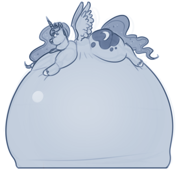 Size: 1280x1227 | Tagged: alicorn, artist:secretgoombaman12345, belly, big belly, chubby cheeks, derpibooru import, female, impossibly large belly, inflation, monochrome, moonbutt, princess ballооna, princess luna, questionable, solo, solo female